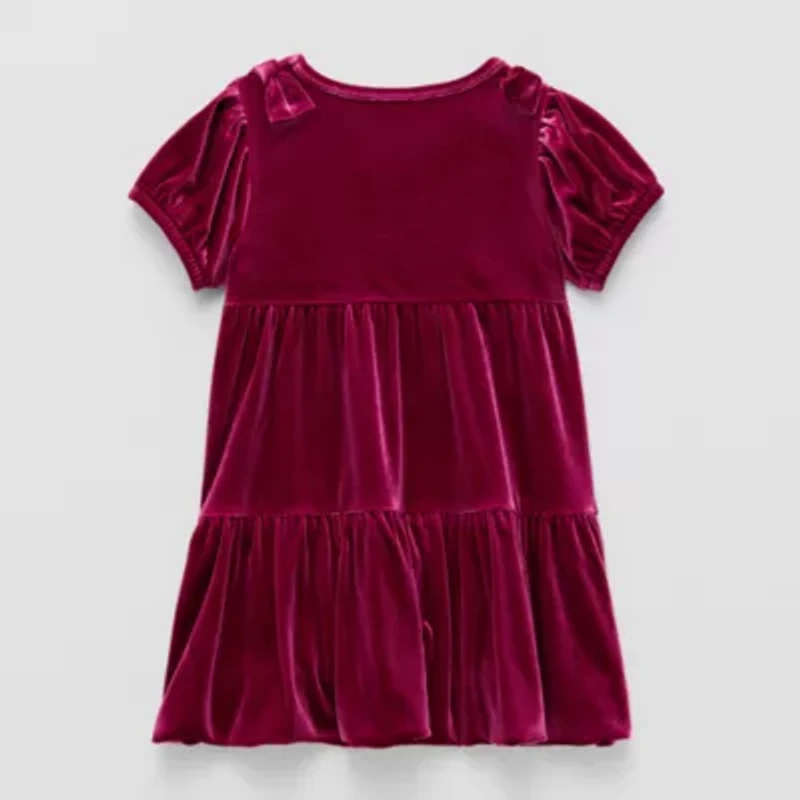 Okie Dokie Toddler & Little Girls Velour Short Sleeve Balloon Drop Waist Dress