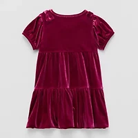 Okie Dokie Toddler & Little Girls Velour Short Sleeve Balloon Drop Waist Dress