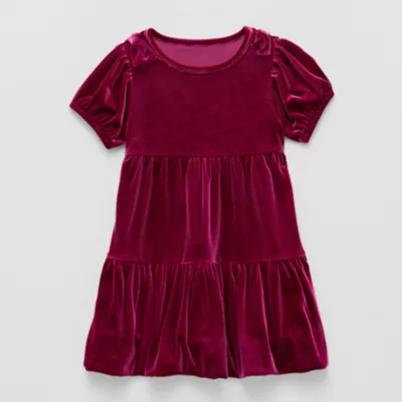 Okie Dokie Toddler & Little Girls Velour Short Sleeve Balloon Drop Waist Dress