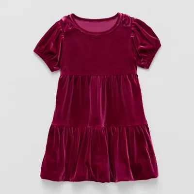 Okie Dokie Toddler & Little Girls Velour Short Sleeve Balloon Drop Waist Dress