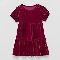 Okie Dokie Toddler & Little Girls Velour Short Sleeve Balloon Drop Waist Dress