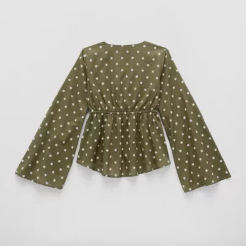 Thereabouts Little & Big Kid Girls V Neck Long Sleeve Blouse