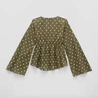 Thereabouts Little & Big Kid Girls V Neck Long Sleeve Blouse