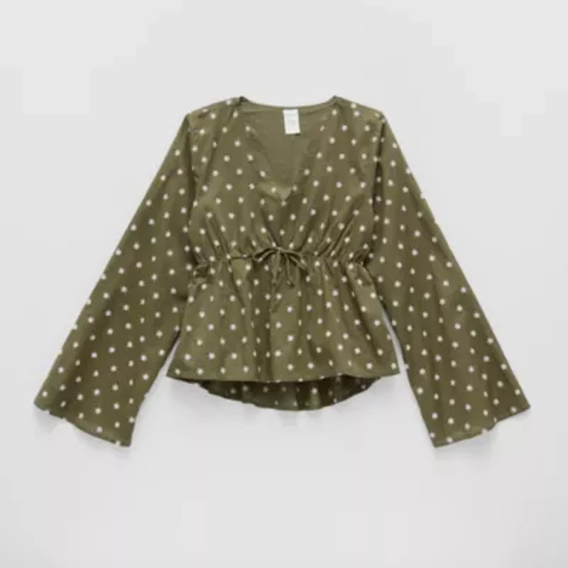Thereabouts Little & Big Kid Girls V Neck Long Sleeve Blouse