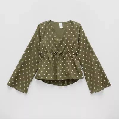 Thereabouts Little & Big Kid Girls V Neck Long Sleeve Blouse