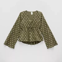 Thereabouts Little & Big Kid Girls V Neck Long Sleeve Blouse