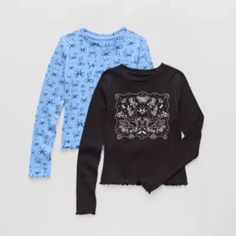 Thereabouts Little & Big Kid Girls Sensory Friendly Crew Neck Long Sleeve Adaptive 2-pc. Graphic T-Shirt
