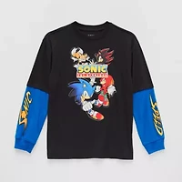 Little & Big Kid Boys Crew Neck Long Sleeve Regular Fit Sonic the Hedgehog Graphic T-Shirt
