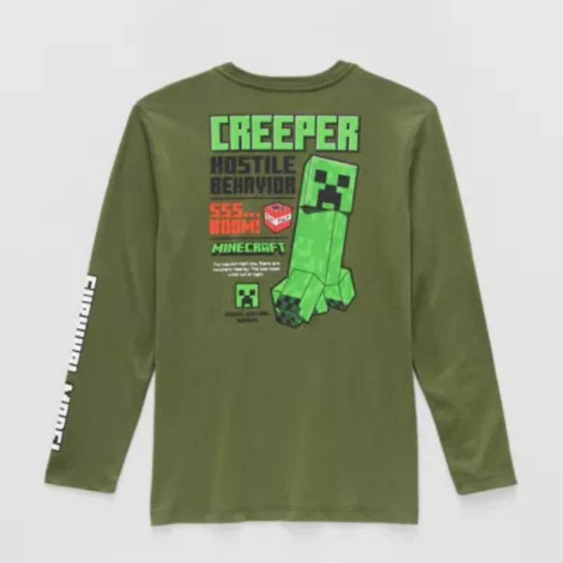 Little & Big Kid Boys Crew Neck Long Sleeve Regular Fit Minecraft Graphic T-Shirt