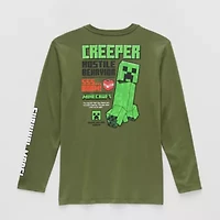 Little & Big Kid Boys Crew Neck Long Sleeve Regular Fit Minecraft Graphic T-Shirt