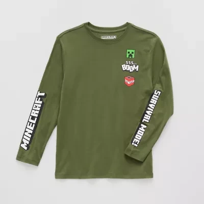 Little & Big Kid Boys Crew Neck Long Sleeve Regular Fit Minecraft Graphic T-Shirt