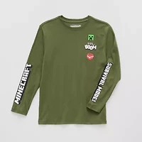 Little & Big Kid Boys Crew Neck Long Sleeve Regular Fit Minecraft Graphic T-Shirt