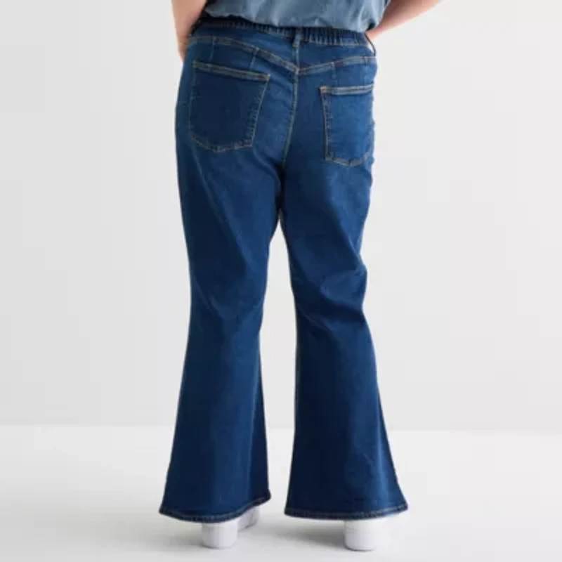 Arizona Juniors Plus Curvy Womens High Rise Flare Leg Jean