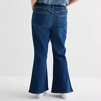 Arizona Juniors Plus Curvy Womens High Rise Flare Leg Jean