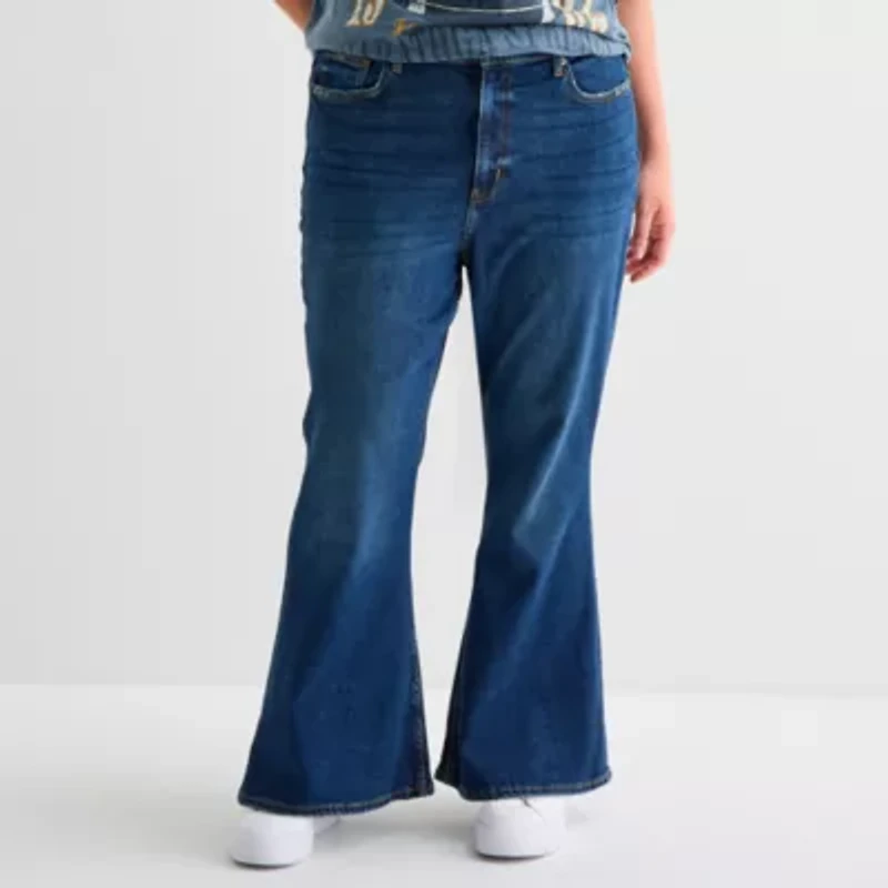 Arizona Juniors Plus Curvy Womens High Rise Flare Leg Jean