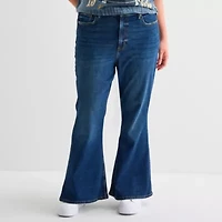 Arizona Juniors Plus Curvy Womens High Rise Flare Leg Jean