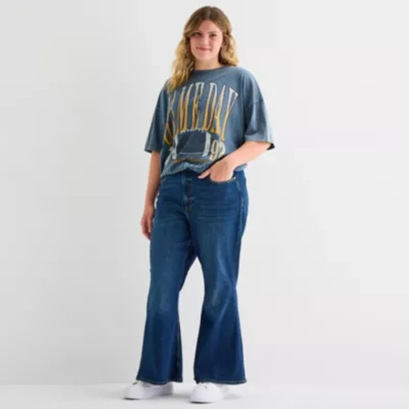 Arizona Juniors Plus Curvy Womens High Rise Flare Leg Jean