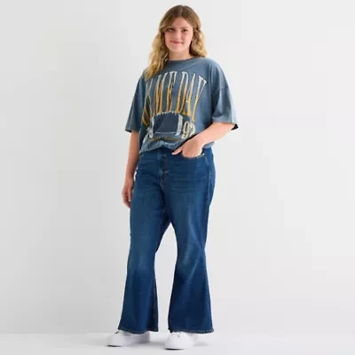 Arizona Juniors Plus Curvy Womens High Rise Flare Leg Jean