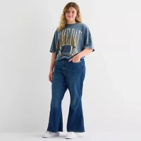 Arizona Juniors Plus Curvy Womens High Rise Flare Leg Jean