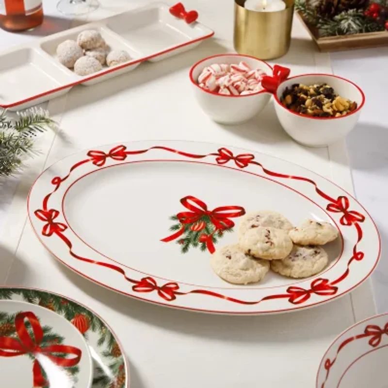 Martha Stewart Holiday Bow Wreath Oval Serving Platter