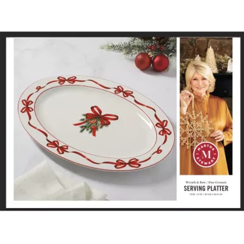 Martha Stewart Holiday Bow Wreath Oval Serving Platter