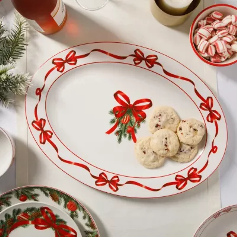 Martha Stewart Holiday Bow Wreath Oval Serving Platter