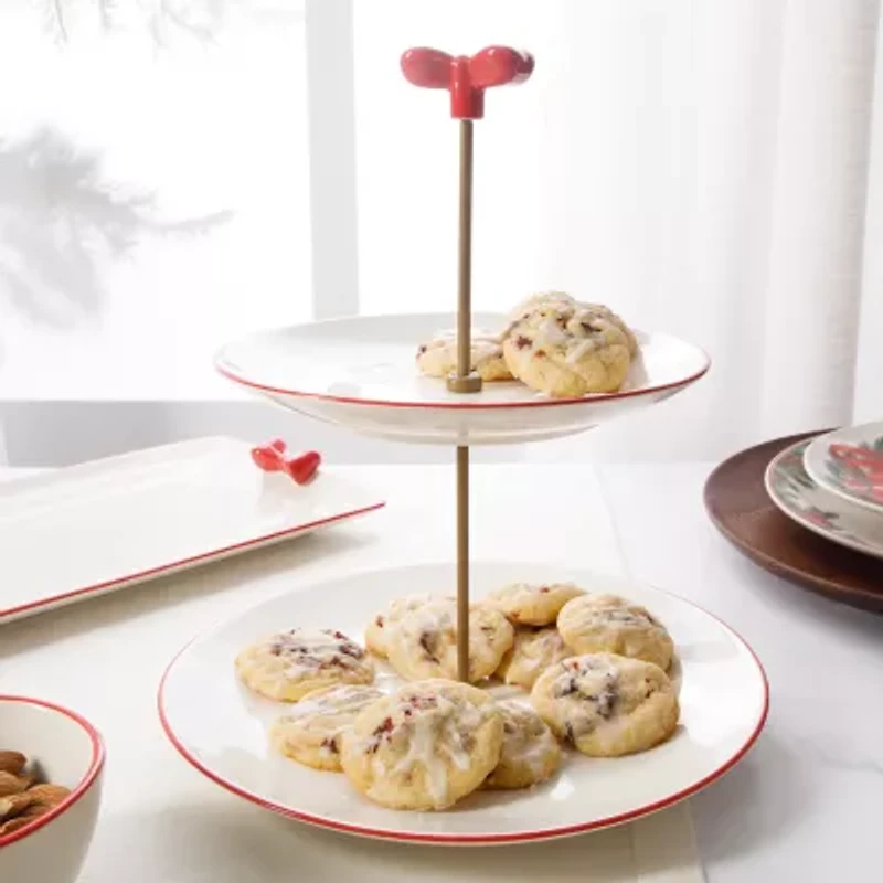 Martha Stewart Holiday Bow 2 Tier Serving Tray