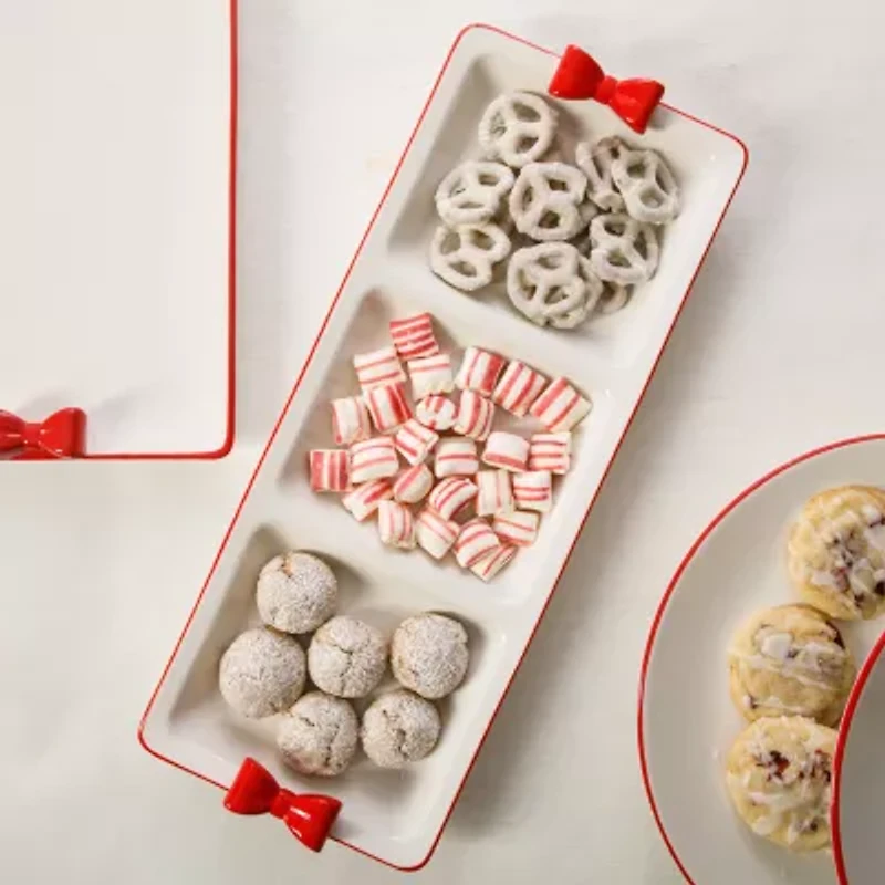 Martha Stewart Holiday Bow 3 Section Serving Tray