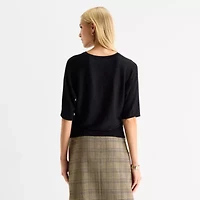 Worthington Womens V Neck Short Sleeve Pullover Sweater