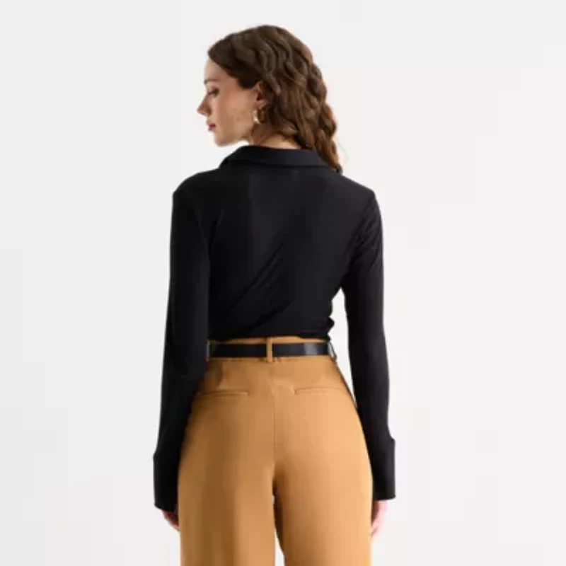 Worthington Womens Long Sleeve Fitted Regular Fit Button-Down Shirt