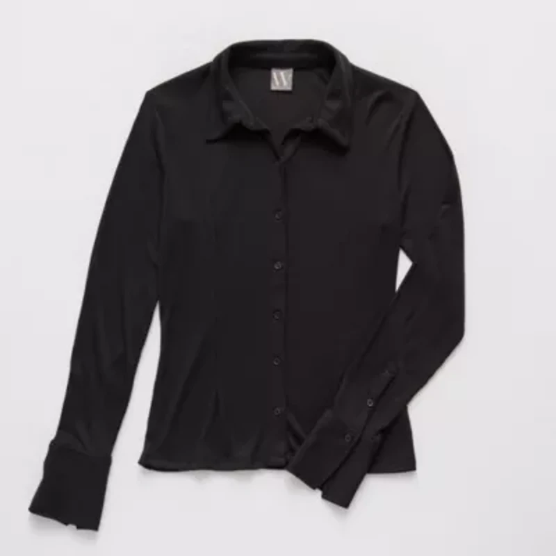 Worthington Womens Long Sleeve Fitted Regular Fit Button-Down Shirt
