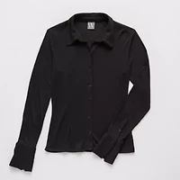 Worthington Womens Long Sleeve Fitted Regular Fit Button-Down Shirt