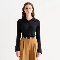 Worthington Womens Long Sleeve Fitted Regular Fit Button-Down Shirt