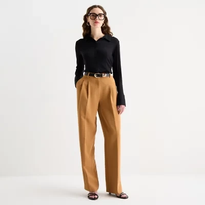 Worthington Womens Long Sleeve Fitted Regular Fit Button-Down Shirt