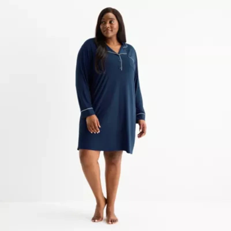 Liz Claiborne Womens Plus Long Sleeve Nightshirt