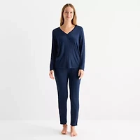 Liz Claiborne Cool and Calm Womens Rib Long Sleeve 2-pc. Pajama Sets