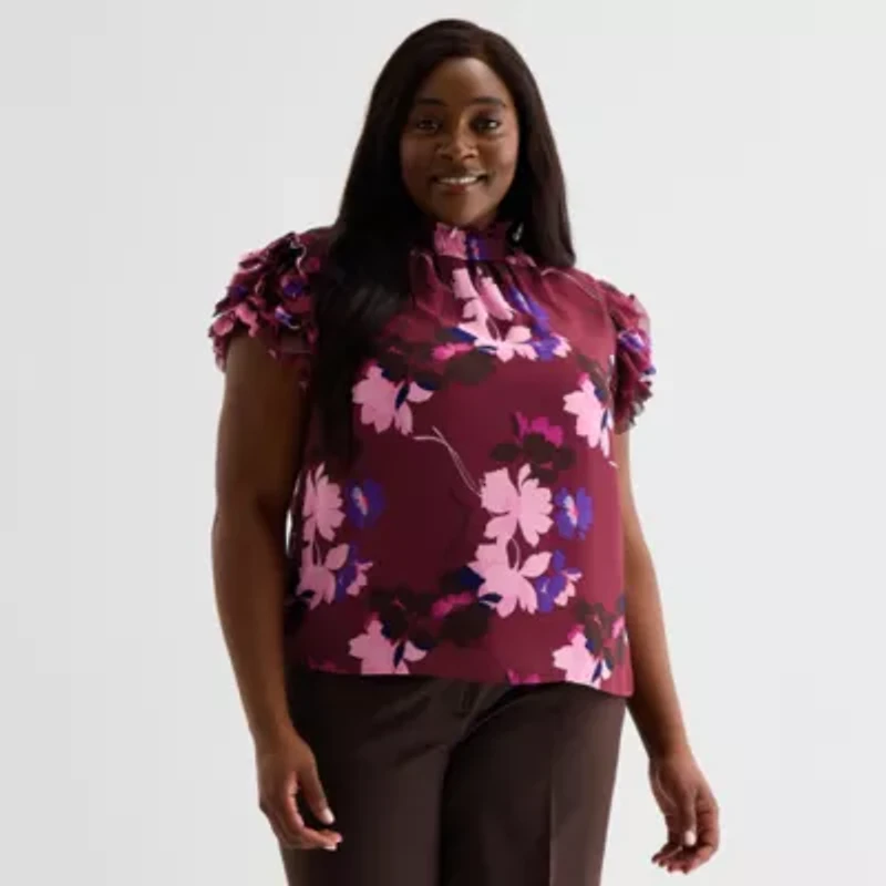Liz Claiborne Womens Short Sleeve Plus Blouse