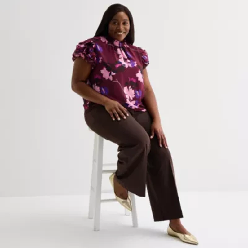 Liz Claiborne Womens Short Sleeve Plus Blouse