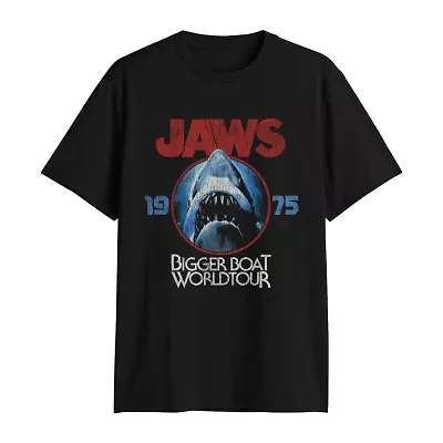 Jaws Mens Crew Neck Short Sleeve Regular Fit Graphic T-Shirt
