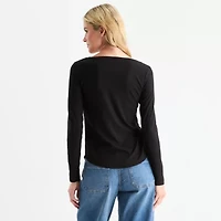 a.n.a Womens Henley Neck Long Sleeve T-Shirt