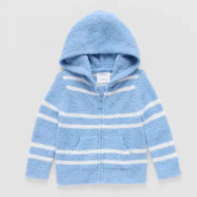 Okie Dokie Baby Boys Hooded Long Sleeve Zipper Striped Cardigan