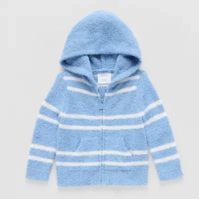 Okie Dokie Baby Boys Hooded Long Sleeve Zipper Striped Cardigan