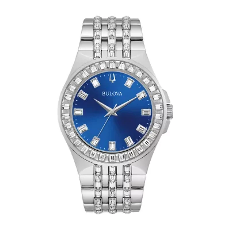 Bulova Phantom Mens Crystal Accent Silver Tone Stainless Steel Bracelet Watch 96a254