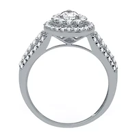 Signature By Modern Bride Womens 1 1/4 CT. T.W. Natural White Diamond 14K Gold Pear Side Stone Halo Engagement Ring