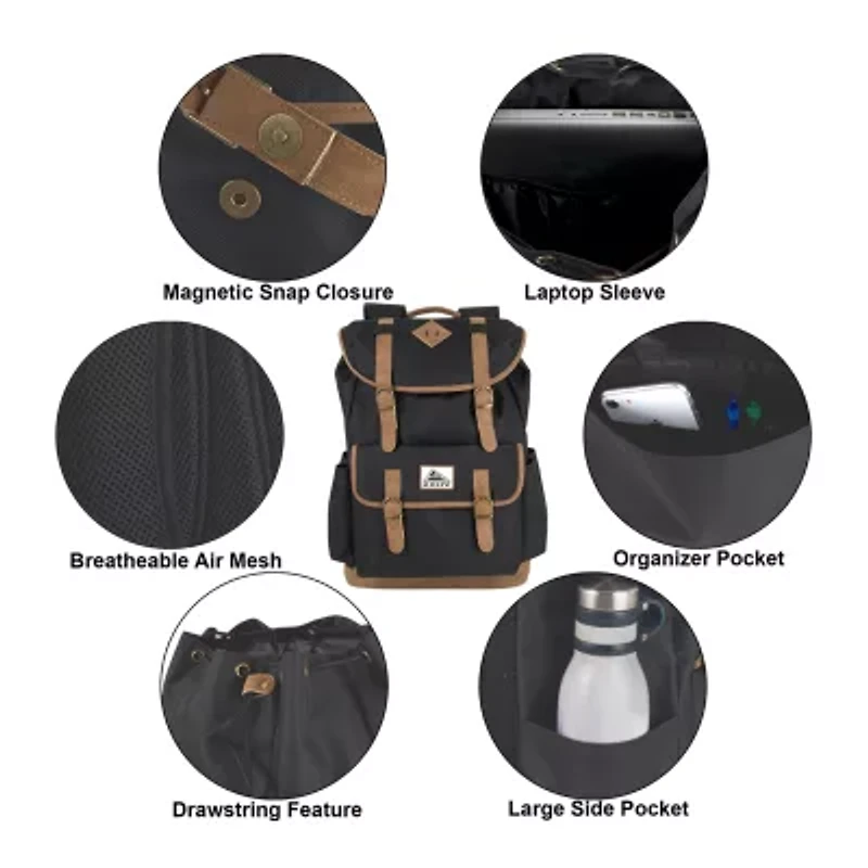 AD Sutton Kelty Flap Drawstring Backpack with Faux Leather Trim