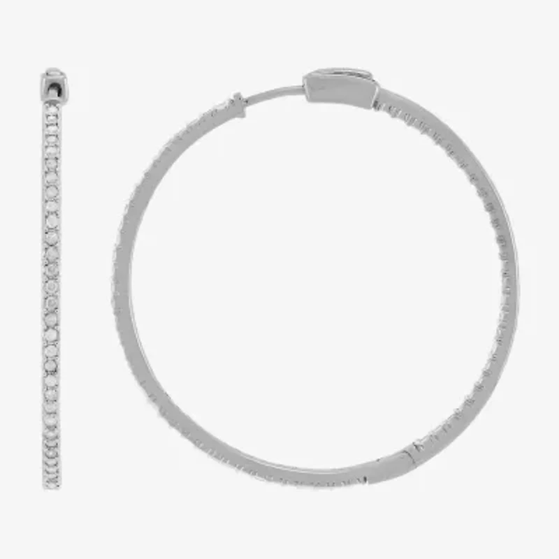 Limited Quantities! Womens 1 CT. T.W. Natural White Diamond Sterling Silver 40.8mm Hoop Earrings