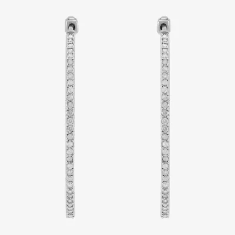 Limited Quantities! Womens 1 CT. T.W. Natural White Diamond Sterling Silver 40.8mm Hoop Earrings