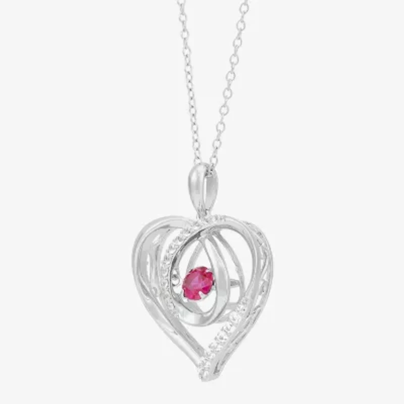 Limited Quantities! Womens Lab Created Red Ruby Sterling Silver Heart 18 Inch Pendant Necklace