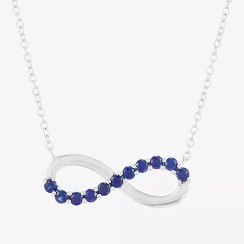 Limited Quantities! Womens Lab Created Sapphire Sterling Silver Infinity / Inch Pendant Necklace