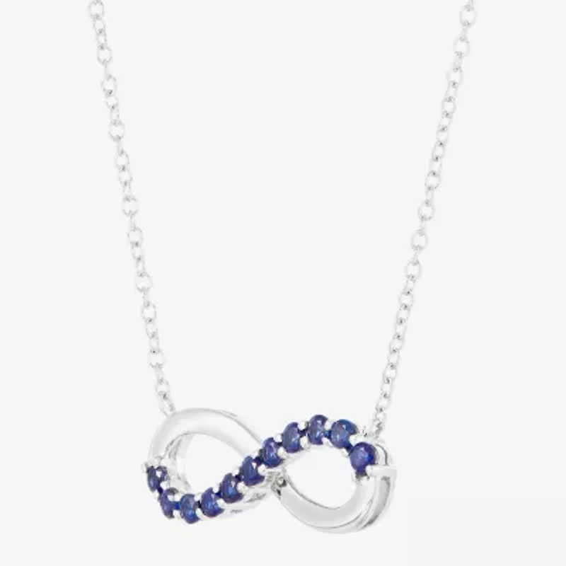 Limited Quantities! Womens Lab Created Sapphire Sterling Silver Infinity / Inch Pendant Necklace